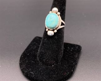 Vintage sterling silver and turquoise ring, Native American
