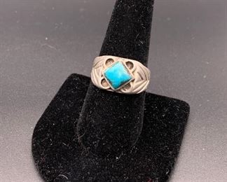 Vintage sterling silver and turquoise ring, Native American