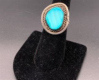Vintage sterling silver and turquoise ring, Native American Navajo