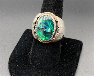 Vintage sterling silver and abalone ring, Native American Navajo (as-is, two scratches on stone)
