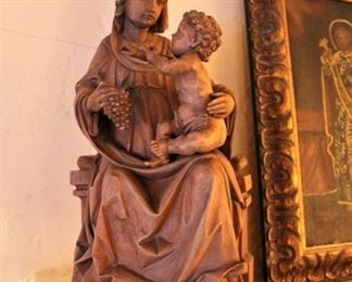 Carved wood Madonna and Child sculpture