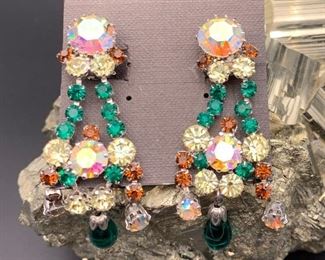 Czech rhinestone statement earrings, clip-on
