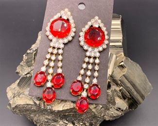 Czech rhinestone statement earrings, pierced