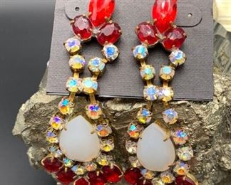 Czech rhinestone statement earrings, pierced