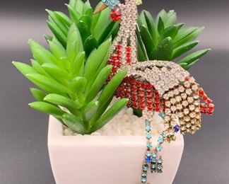Czech rhinestone heron bird pin