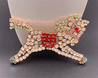 Czech rhinestone leaping horse pin