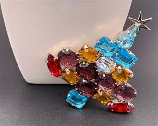 Czech rhinestone Christmas tree pin, one of the last three!