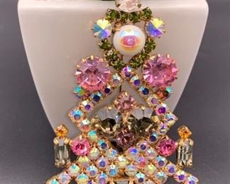 Czech rhinestone Christmas tree pin, one of the last three!