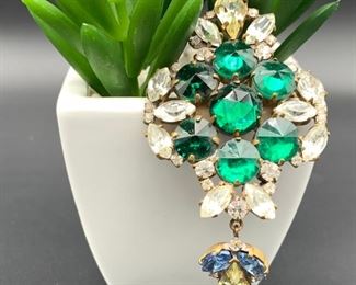 Czech rhinestone statement pin with dangle