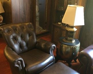 Leather Chair and Ottoman Set