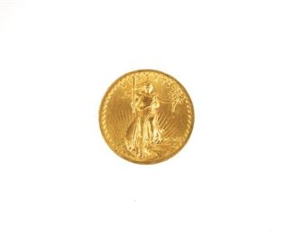 Fine $20 Gold High Relief St Gaudens Coin. Graded MS63+