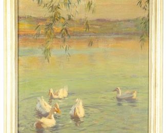 Edward Dufner (American, 1872–1957) Painting of Swans