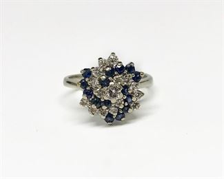 14k White Gold Diamond and Sapphire Swirl Ring