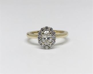 14k Yellow Gold Gabriel and Co Oval Diamond Halo Engagement Ring