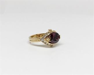 14k Yellow Gold Garnet and Diamond Ring