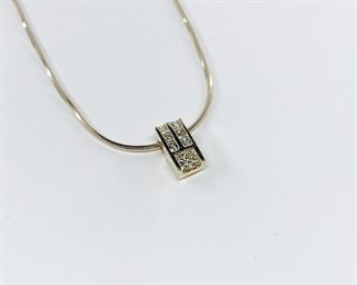 14k Yellow Gold Princess Cut Diamond Pendant and Chain