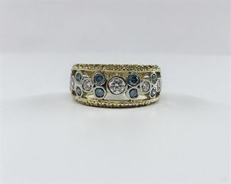 18k Yellow Gold Blue Yellow and White Diamond Ring