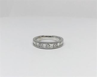 14k White Gold Round and Baguette Diamond Band