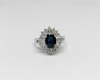 14k White Gold Sapphire and Diamond Ballerina Ring