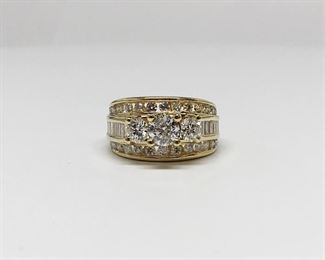 14k Yellow Gold 3 Row Diamond Ring