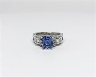 White Gold Synthetic Sapphire and Diamond Ring