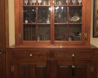 Antique black walnut set back cabinet