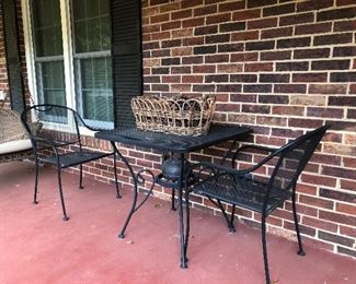 Wrought iron table and 2 chairs