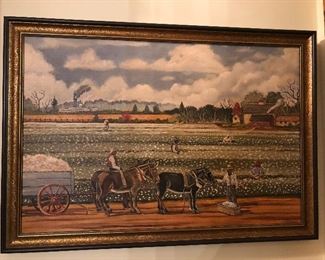 Cotton Picking Original Oil Painting-signed Moore