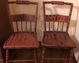 Set of four primitive folk art painted chairs