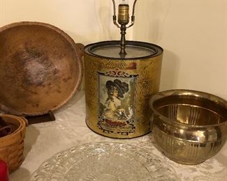 Dough Bowl and Tin container lamp