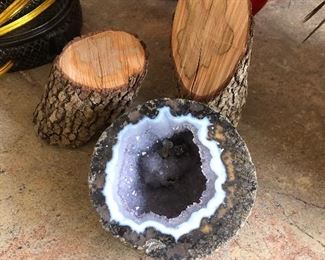 Wood pieces and geode