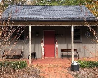 Barn-handmade Santa's , Wood and cast iron benches