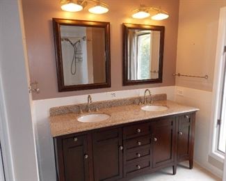 Double vanity granite top sinks faucets mirrors light fixtures