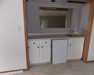 Mini Frig bar sink cabinets mirror