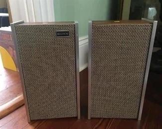 mid century SONY speakers about 14 '' high
