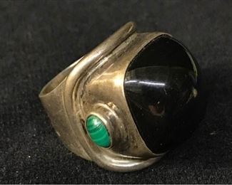 392gSterling Onyx  Malachite Ring