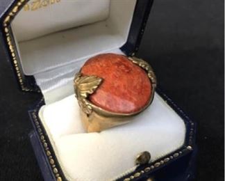 394gCarnelian  Brass Set Ring