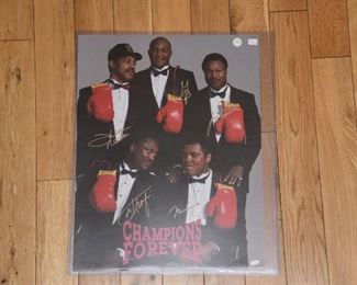 Five Heavyweight Champs 16x20 photo signed by George Forman, Evander Holyfield, Larry Holmes, Joe Fraser, Muhammad Ali with authenticity.
