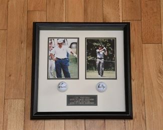 Lee Trevino and Gary Player autographed golf ball and photo tribute in custom case with authenticity.