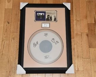 Bee Gees drum head signed by Barry, Maurice and Robyn Gibb with authenticity.