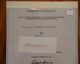 RARE Andrew Jackson signature with authenticity.