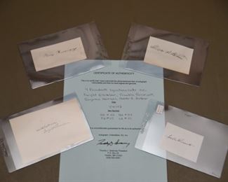 RARE four presidents signature collection including Dwight Eisenhower, Franklin Roosevelt, Benjamin Harrison, and Chester A. Arthur with authenticity.