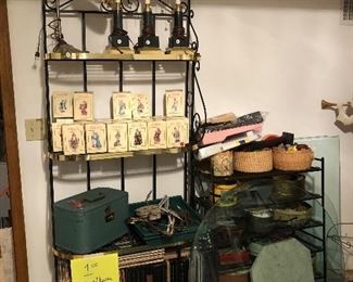 International Santas, LPs, Sewing, Buttons, Lamps, Bakers Racks