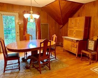 Oak Pedestal Table and Chiars