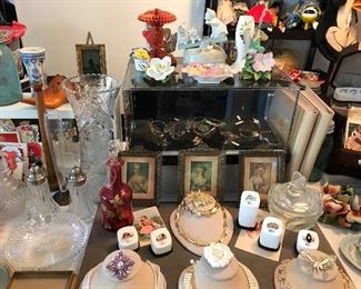 More jewelry, vintage cut leaded crystal vase, cranberry vase