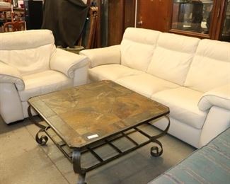 Beautiful White Leather Sofa & Chair