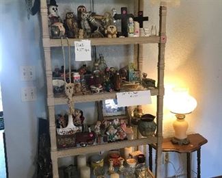 Owls, antique bottles, medicine bottles, vases