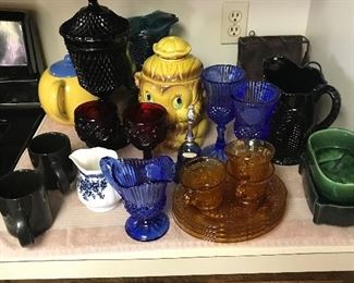 Antique glassware, cookie jar