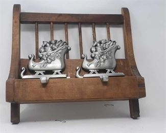 2 Sleigh Stocking Holders and a 16"x16" Wood