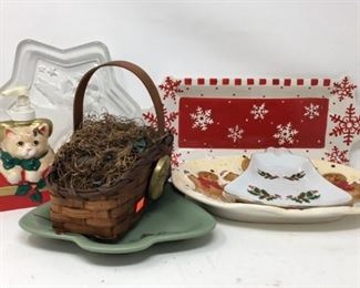 Collection of Holiday Serving Plates, Soap Pump &